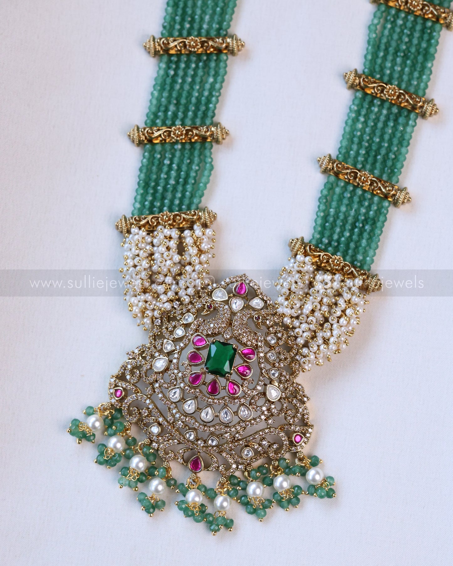 7138 - Victorian Pearl Onyx Beads Long Chain / Haaram with Earring