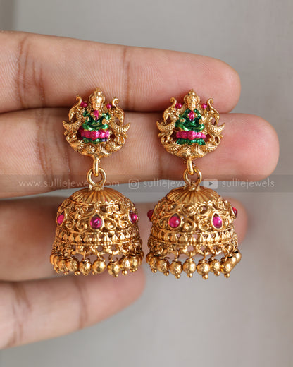 6063 - Sullie Basic - Meenakari Lakshmi Kovil Design Ball Chain Pendant with Jhumka