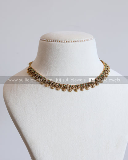Designer Peacock Green Coin Necklace with Stud