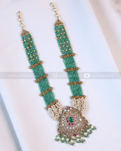 7138 - Victorian Pearl Onyx Beads Long Chain / Haaram with Earring