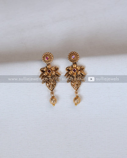 Gold Beads Floral Leaf Necklace with Stud