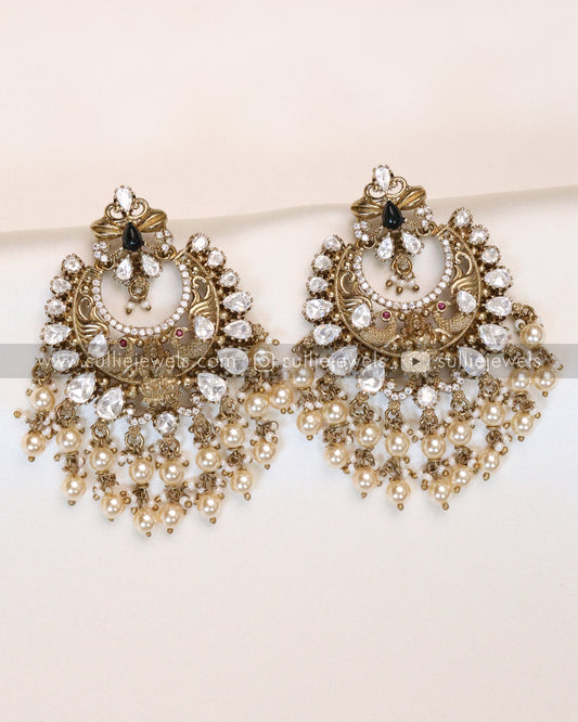 White Polki Lakshmi Peacock Premium Earring