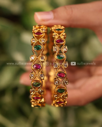 Stone Gold Bangle Set of 2