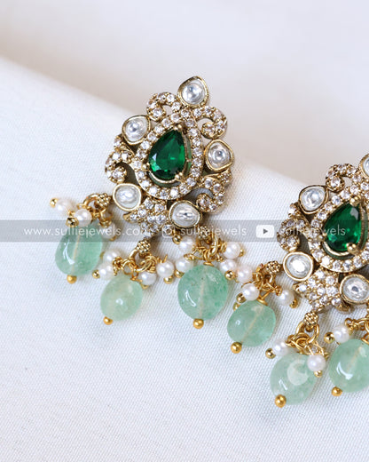 Kemp Premium Designer Hasli with Earring - Mint Beads