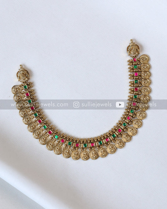 Multicolour Stone Coin Necklace with Gold Jhumka