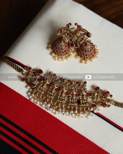 Red Onam Combo - Saree, Necklace, Jhumka & Bangle Set of 16