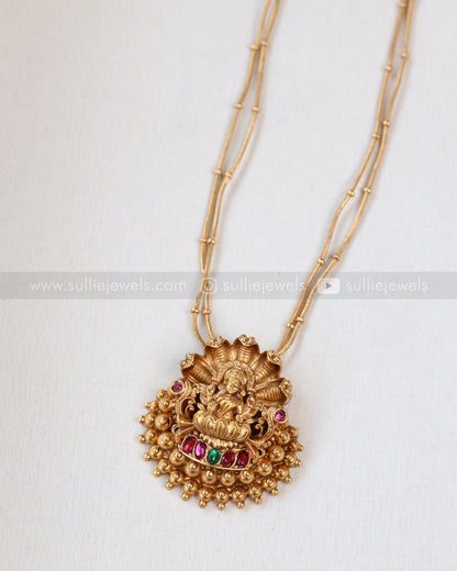 6066 - Sullie Basic - 3D Naga Lakshmi Golden Double Chain Pendant with Studs
