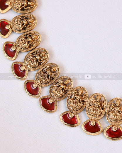3695 - Sullie Basic Lakshmi Meenakari Ruby Necklace with Stud