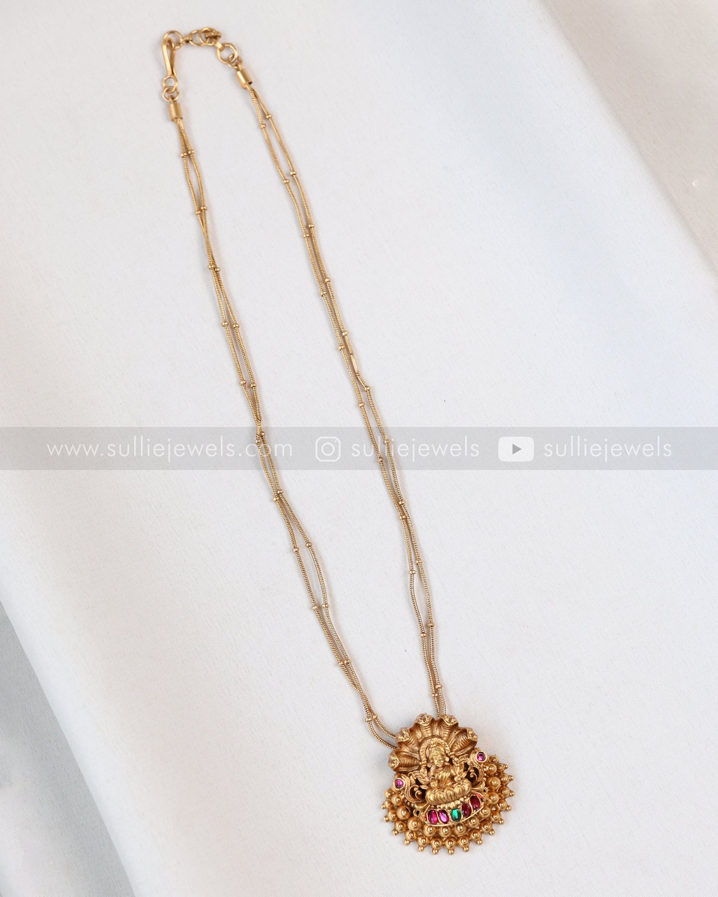 6066 - Sullie Basic - 3D Naga Lakshmi Golden Double Chain Pendant with Studs
