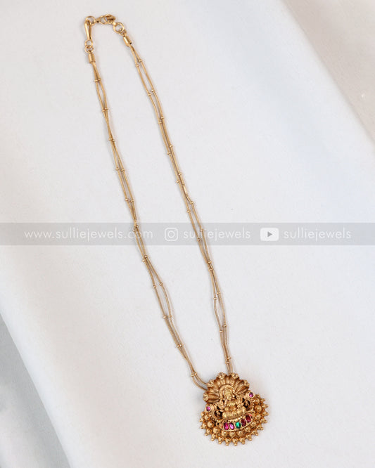 6066 - Sullie Basic - 3D Naga Lakshmi Golden Double Chain Pendant with Studs