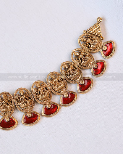 3695 - Sullie Basic Lakshmi Meenakari Ruby Necklace with Stud