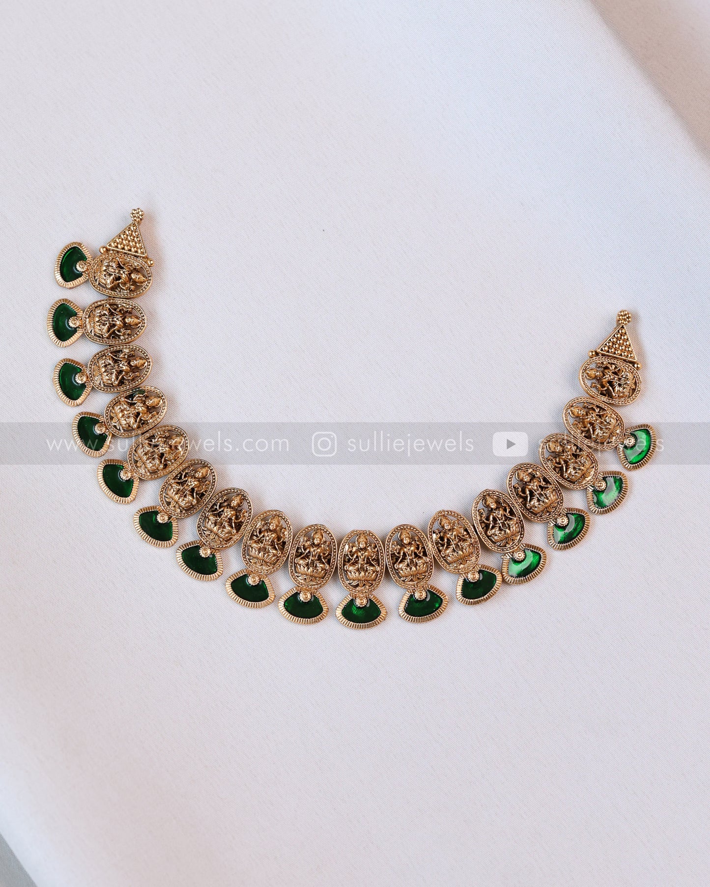 3696 - Sullie Basic Lakshmi Green Meenakari Necklace with Stud