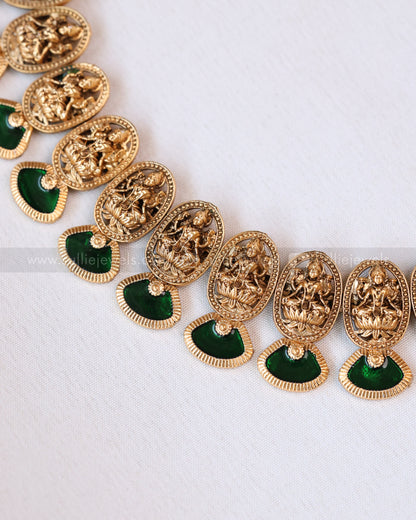 3696 - Sullie Basic Lakshmi Green Meenakari Necklace with Stud