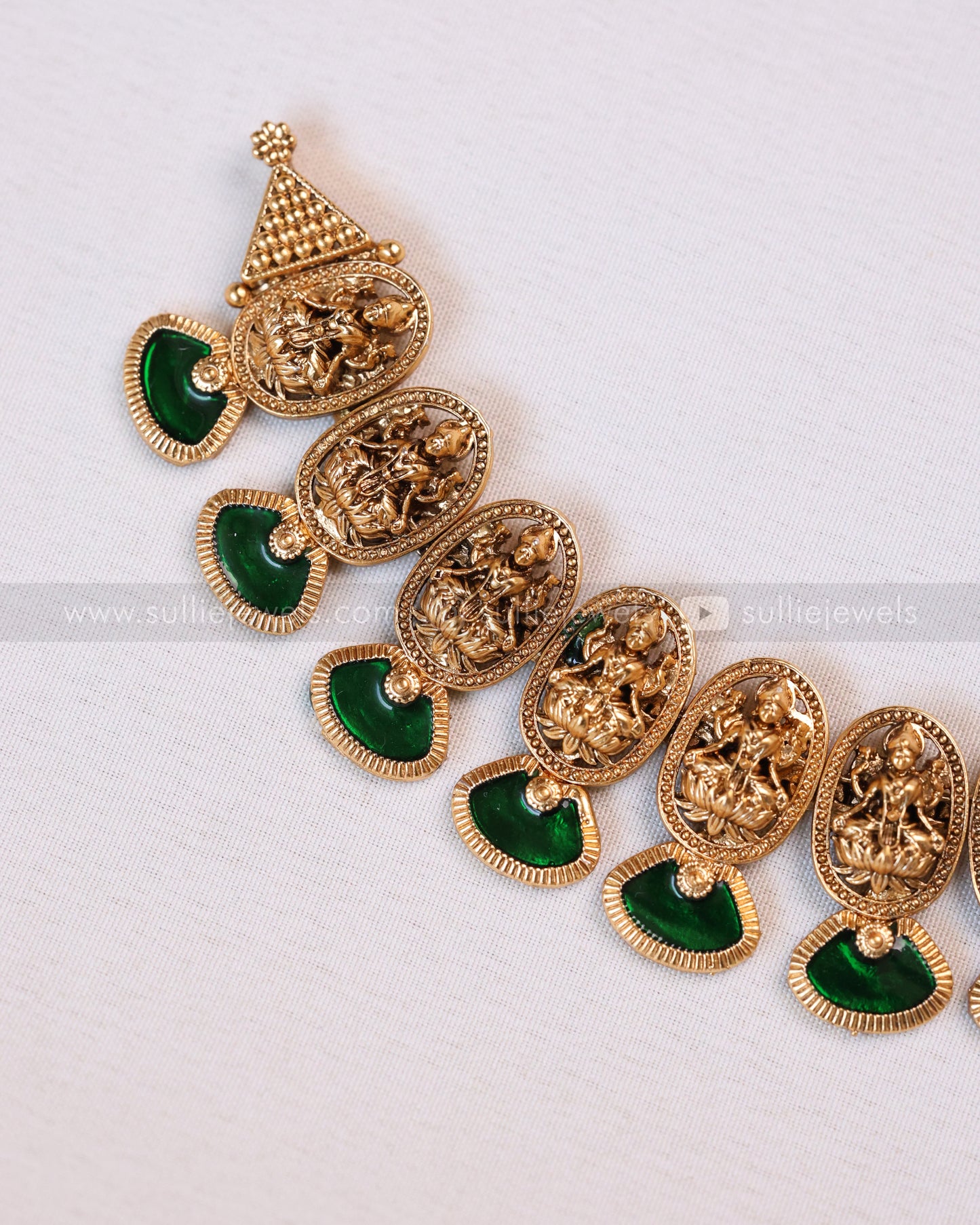 3696 - Sullie Basic Lakshmi Green Meenakari Necklace with Stud