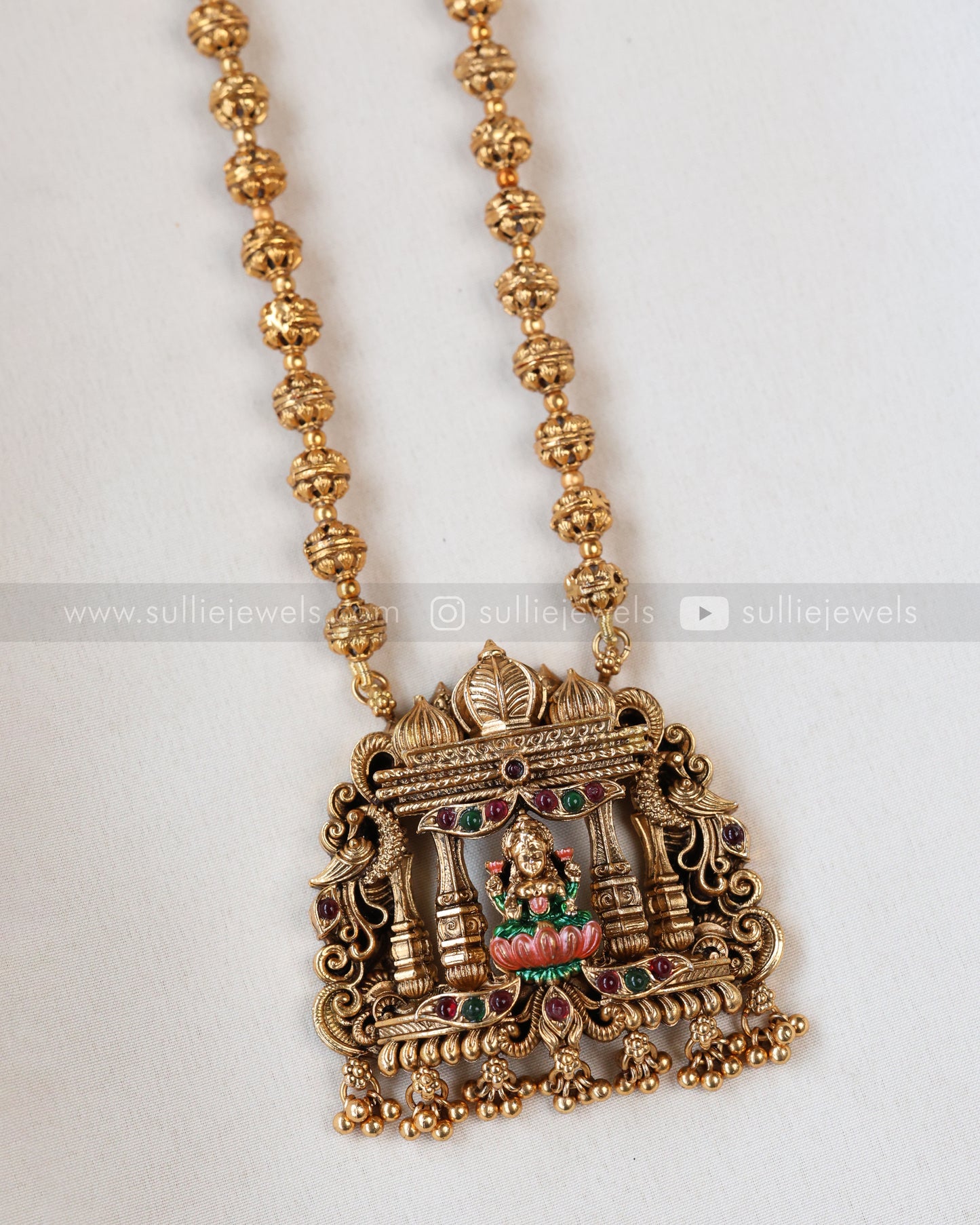 6062 - Sullie Basic - Pink & Green Enamel Goddess Ball Chain Pendant with Jhumka