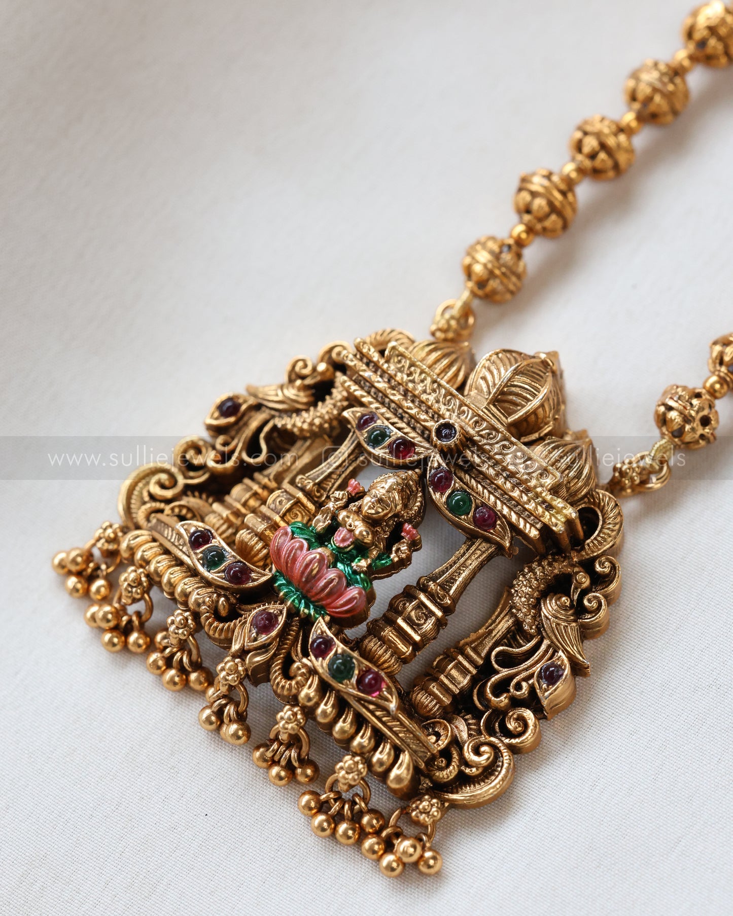 6062 - Sullie Basic - Pink & Green Enamel Goddess Ball Chain Pendant with Jhumka