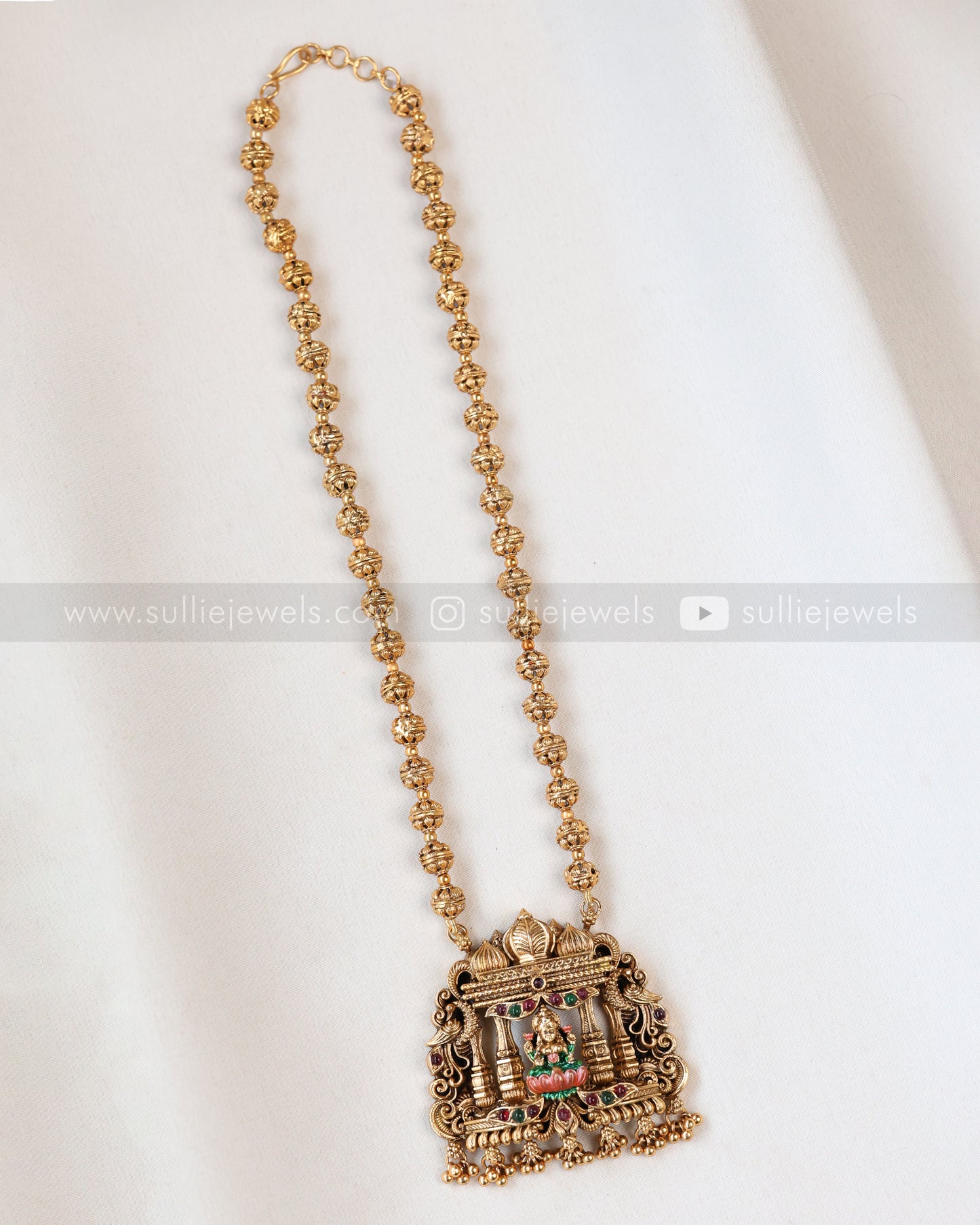 6062 - Sullie Basic - Pink & Green Enamel Goddess Ball Chain Pendant with Jhumka