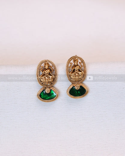 3696 - Sullie Basic Lakshmi Green Meenakari Necklace with Stud