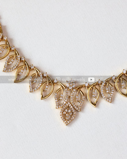 Diamond Leaf Necklace with Earring