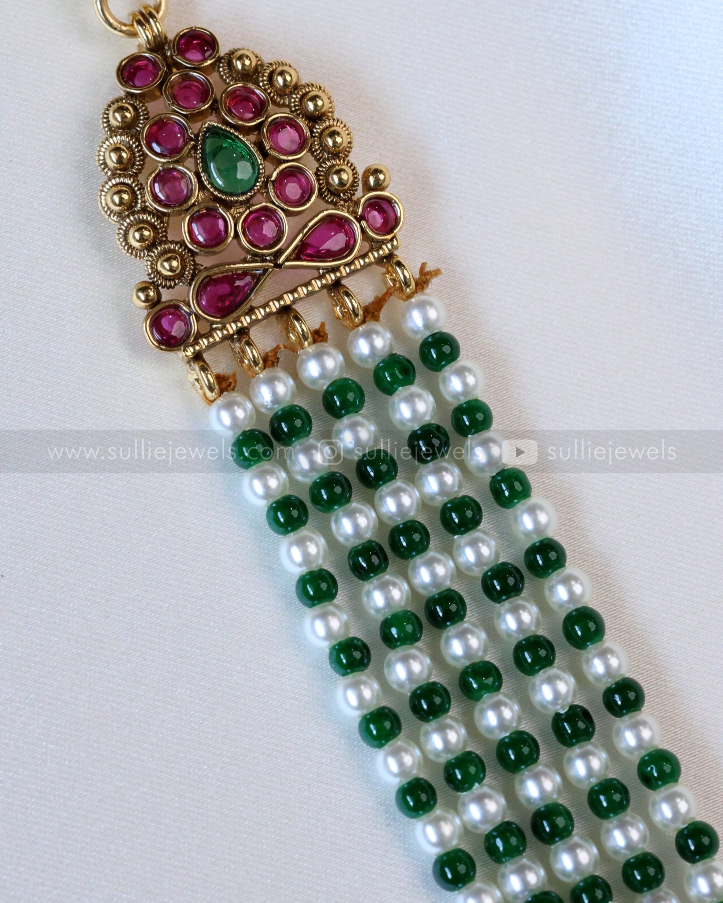 Lakshmi Premium Green & Pearl Beads Long Chain/Haaram with Jhumka