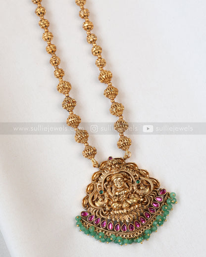 6064 - Sullie Basic - Goddess Pink Stone Mint Beads Ball Chain Pendant with Jhumka