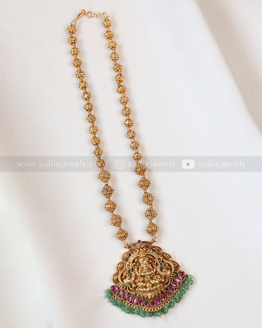 6064 - Sullie Basic - Goddess Pink Stone Mint Beads Ball Chain Pendant with Jhumka