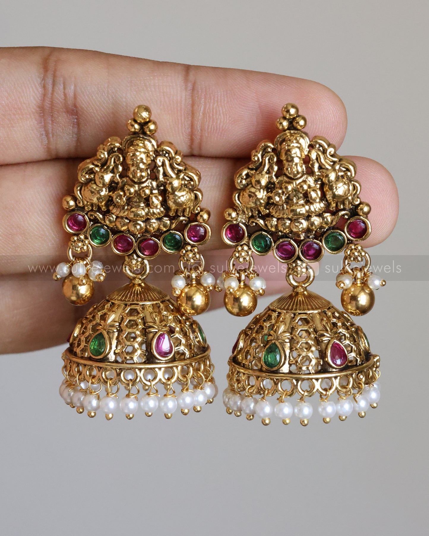Lakshmi Premium Green & Pearl Beads Long Chain/Haaram with Jhumka