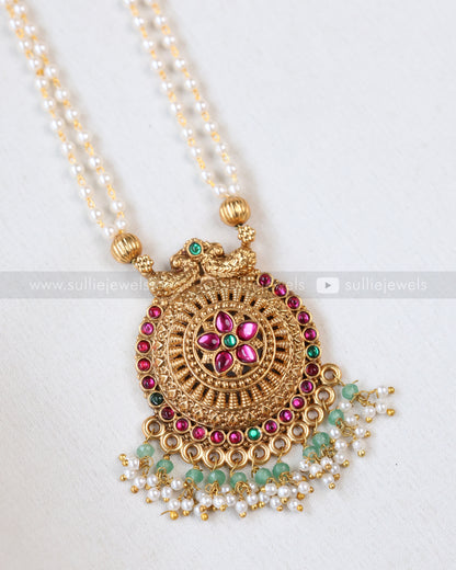 6070 - Sullie Basic - Floral Gold & Mint Beads Pendant Set with Stud