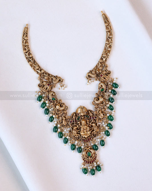 3694 -Sullie Basic Lakshmi Hasli Necklace with Green Beads and Earrings