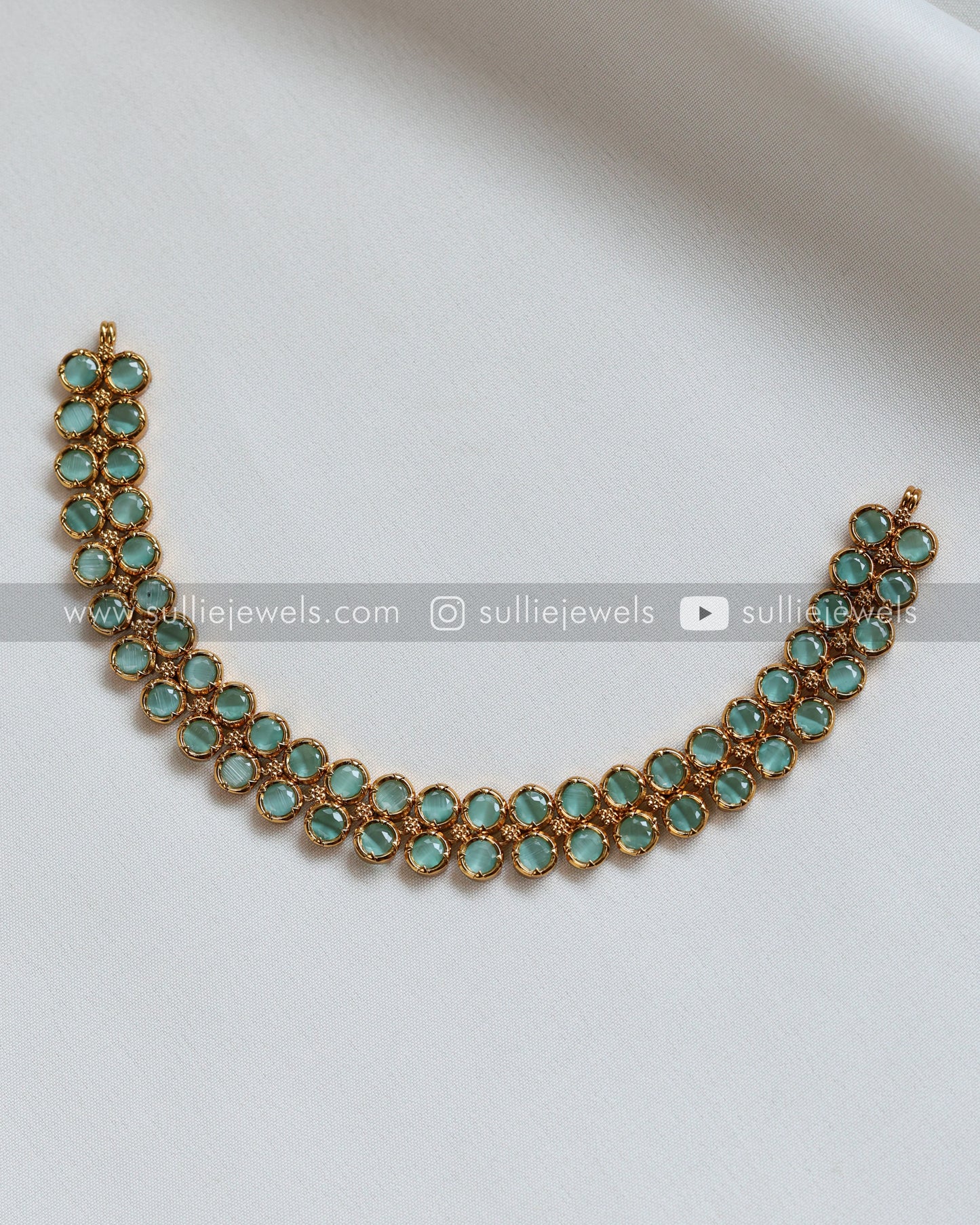 Pastel Green Stone 2 Layer Necklace with Stud