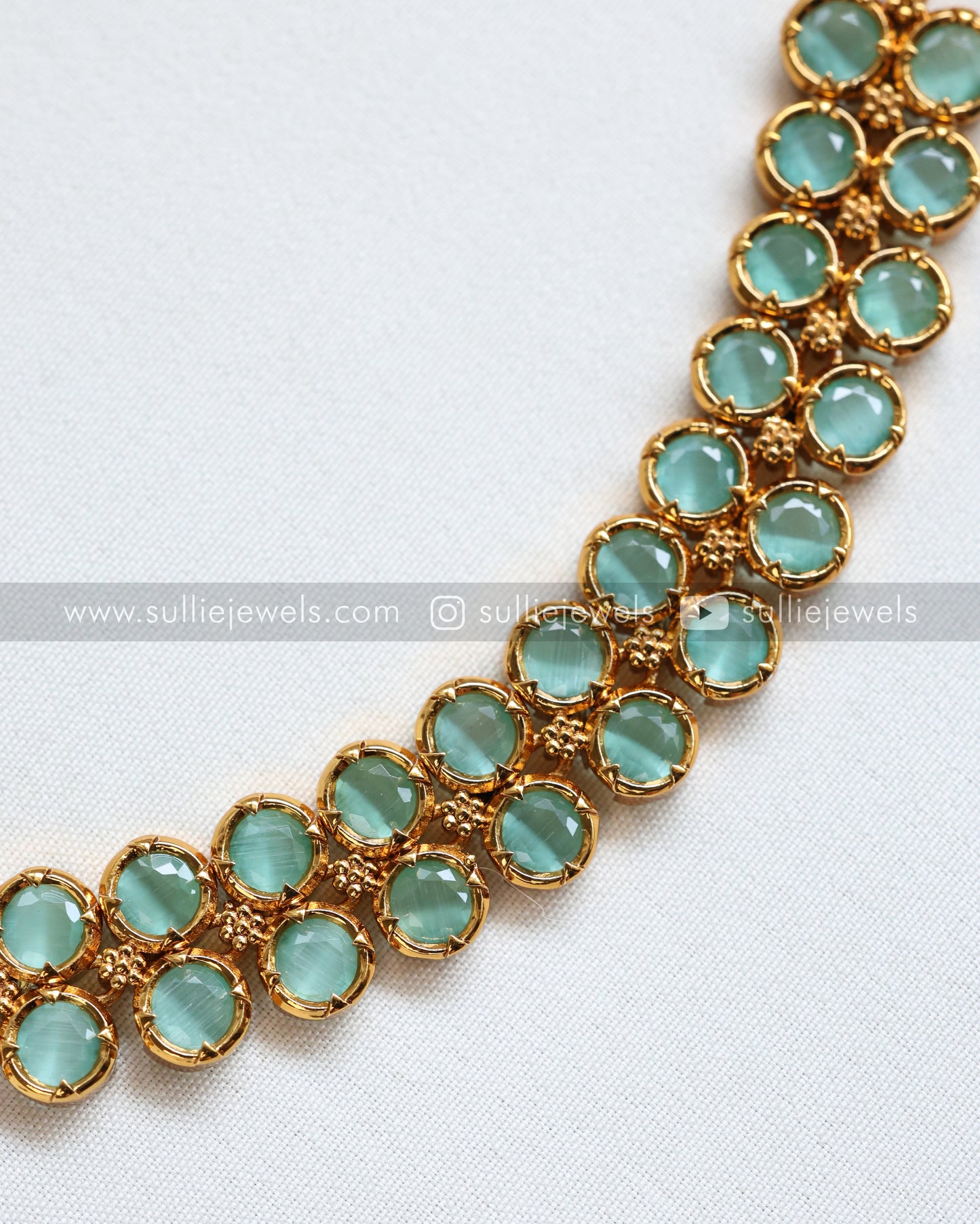 Pastel Green Stone 2 Layer Necklace with Stud