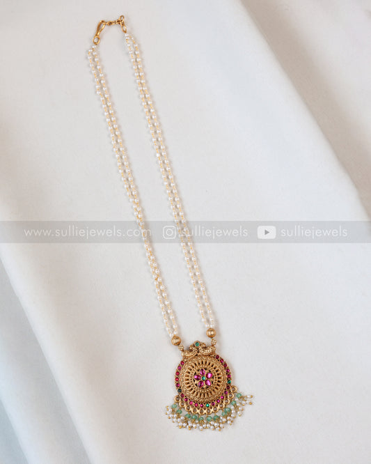 6070 - Sullie Basic - Floral Gold & Mint Beads Pendant Set with Stud