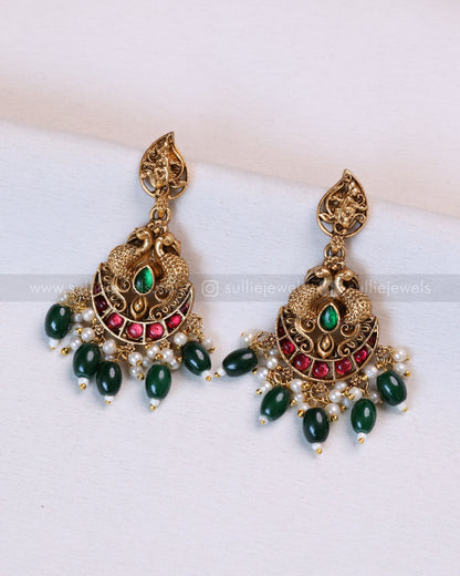 3694 -Sullie Basic Lakshmi Hasli Necklace with Green Beads and Earrings