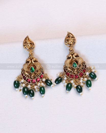 3694 -Sullie Basic Lakshmi Hasli Necklace with Green Beads and Earrings