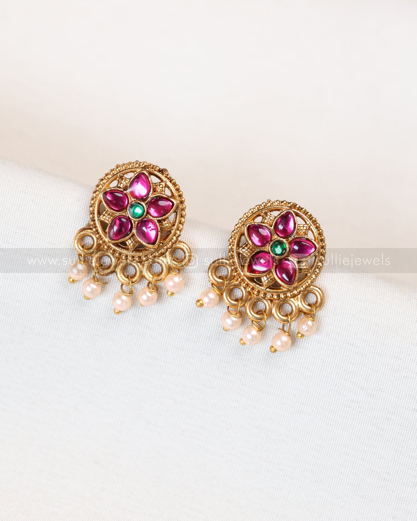 6070 - Sullie Basic - Floral Gold & Mint Beads Pendant Set with Stud