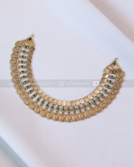 3687 - Sullie Basic Double Layer Green Coin Necklace with Stud