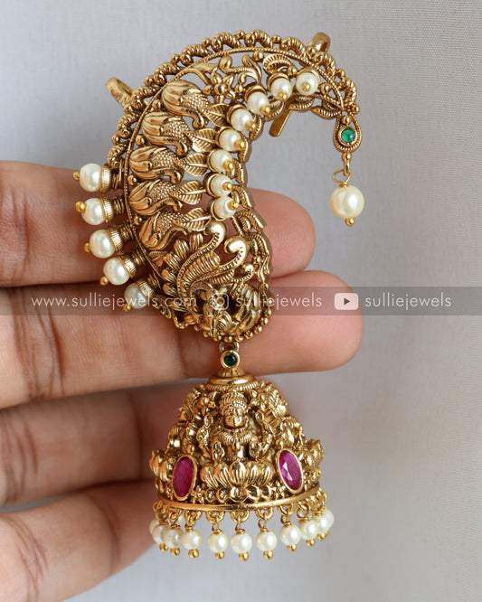 Gold Lakshmi Pearl Ear Cuff Jhumka