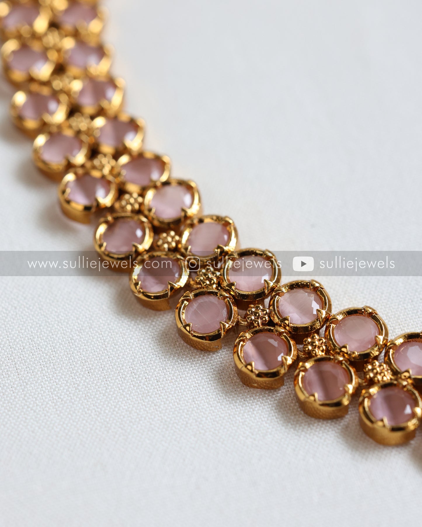 Pastel Pink Stone 2 Layer Necklace with Stud