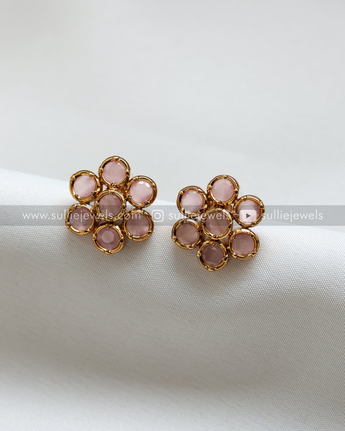 Pastel Pink Stone 2 Layer Necklace with Stud