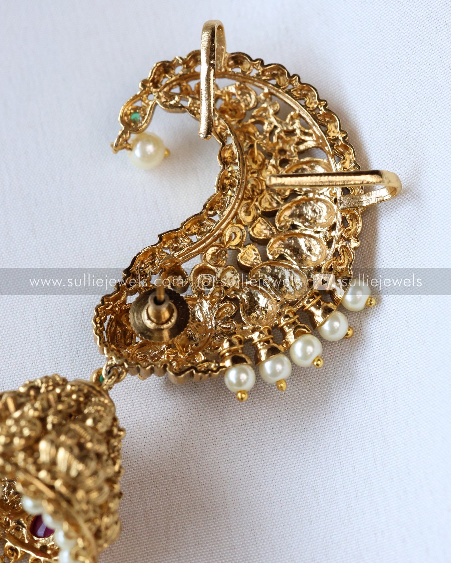 Gold Lakshmi Pearl Ear Cuff Jhumka