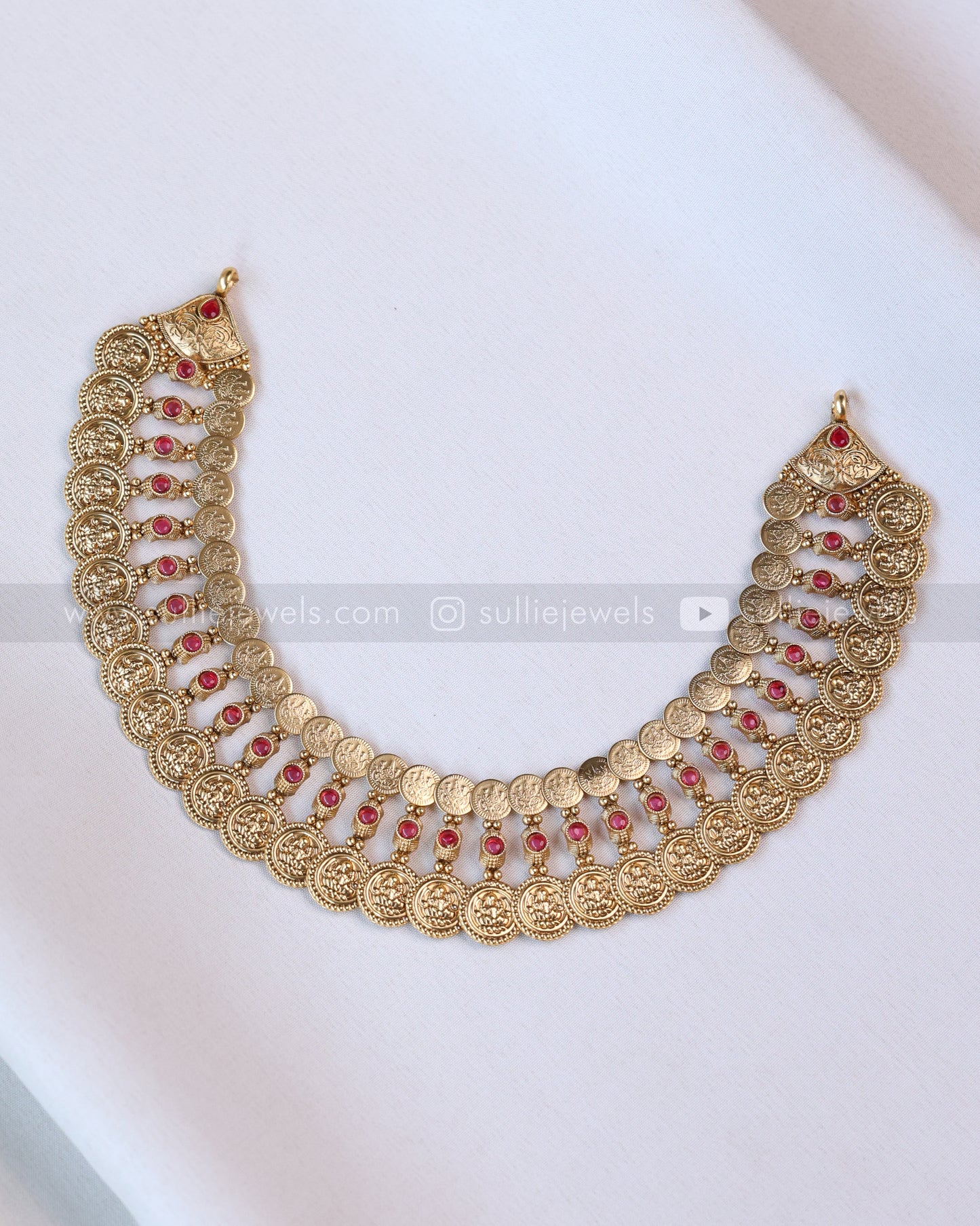 3686 - Sullie Basic Double Layer Ruby Coin Necklace with Stud