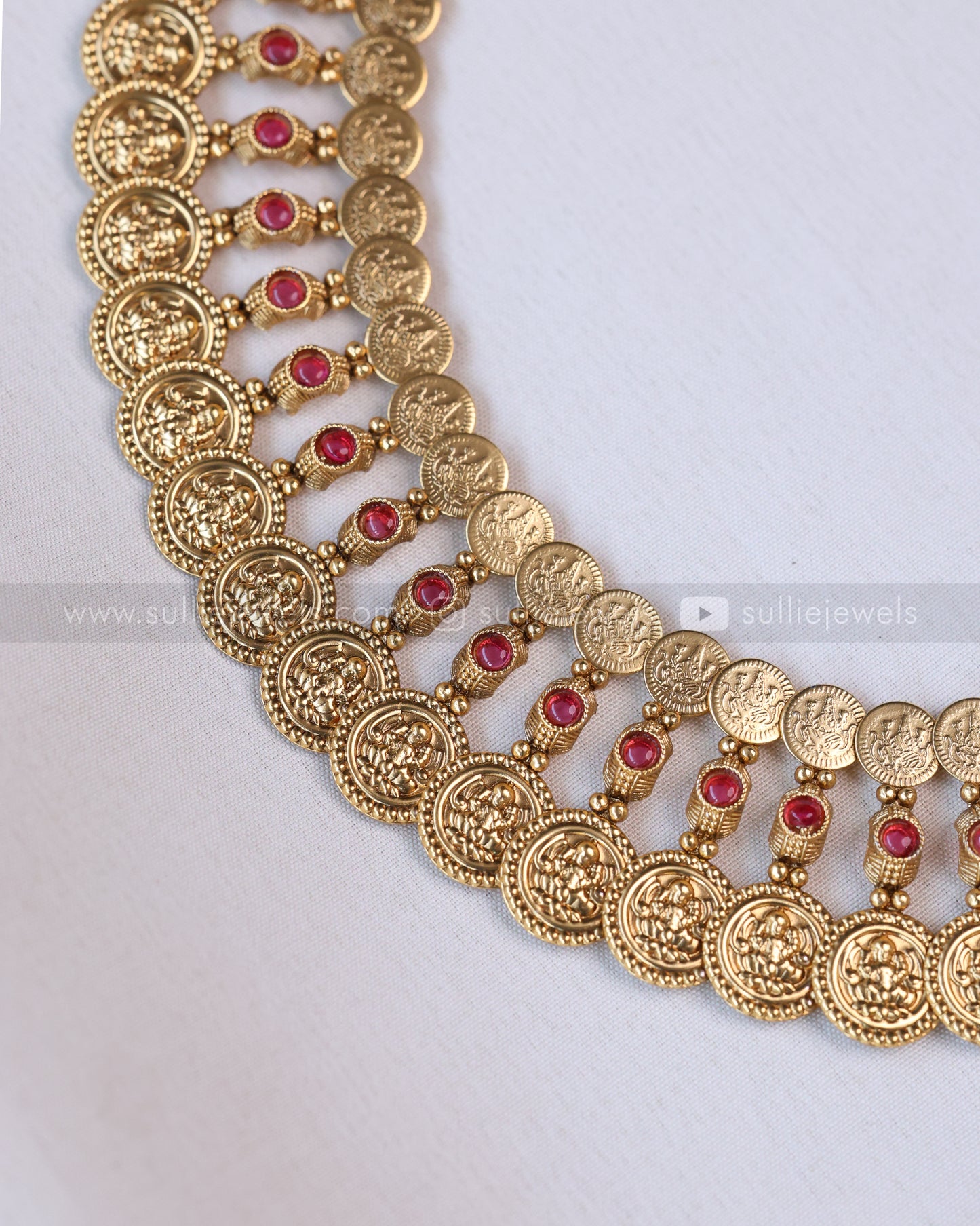 3686 - Sullie Basic Double Layer Ruby Coin Necklace with Stud