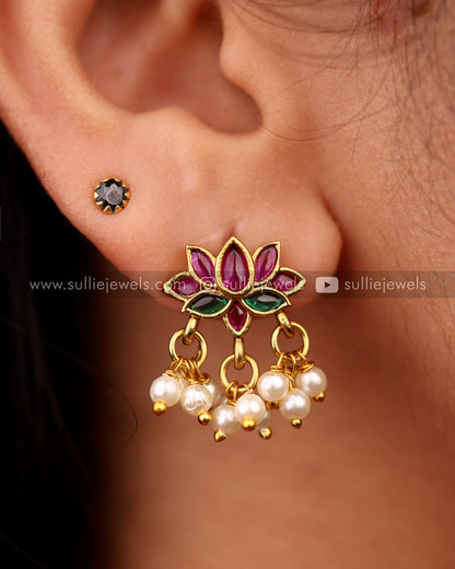 Lotus with Pearl hangings Necklace Set