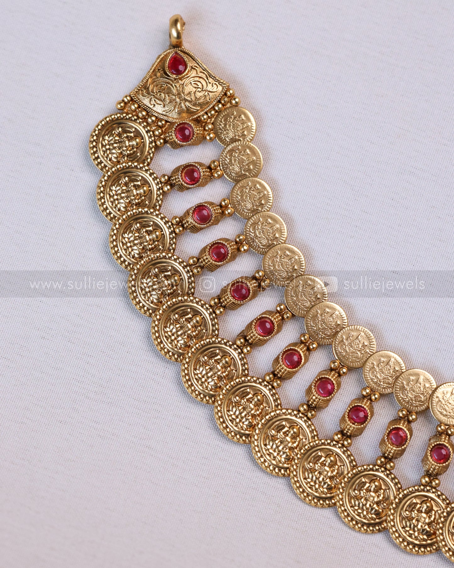 3686 - Sullie Basic Double Layer Ruby Coin Necklace with Stud