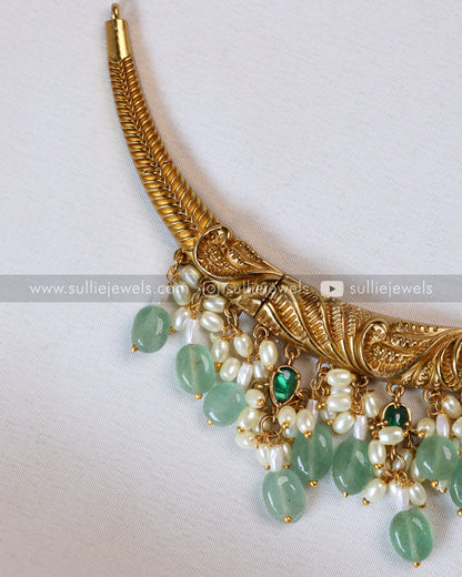 Premium Designer Kemp & Mint Beads Hasli with Jhumka