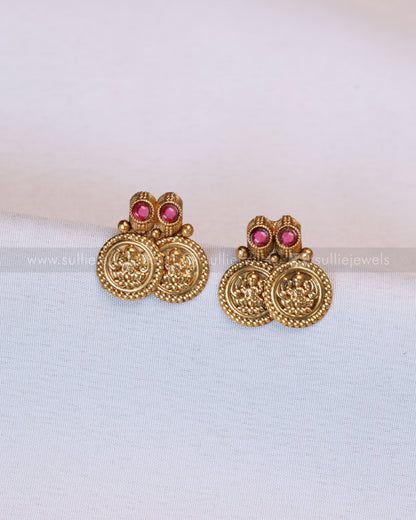 3686 - Sullie Basic Double Layer Ruby Coin Necklace with Stud