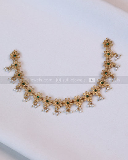 3689 - Sullie Basic Green Floral Necklace with Stud