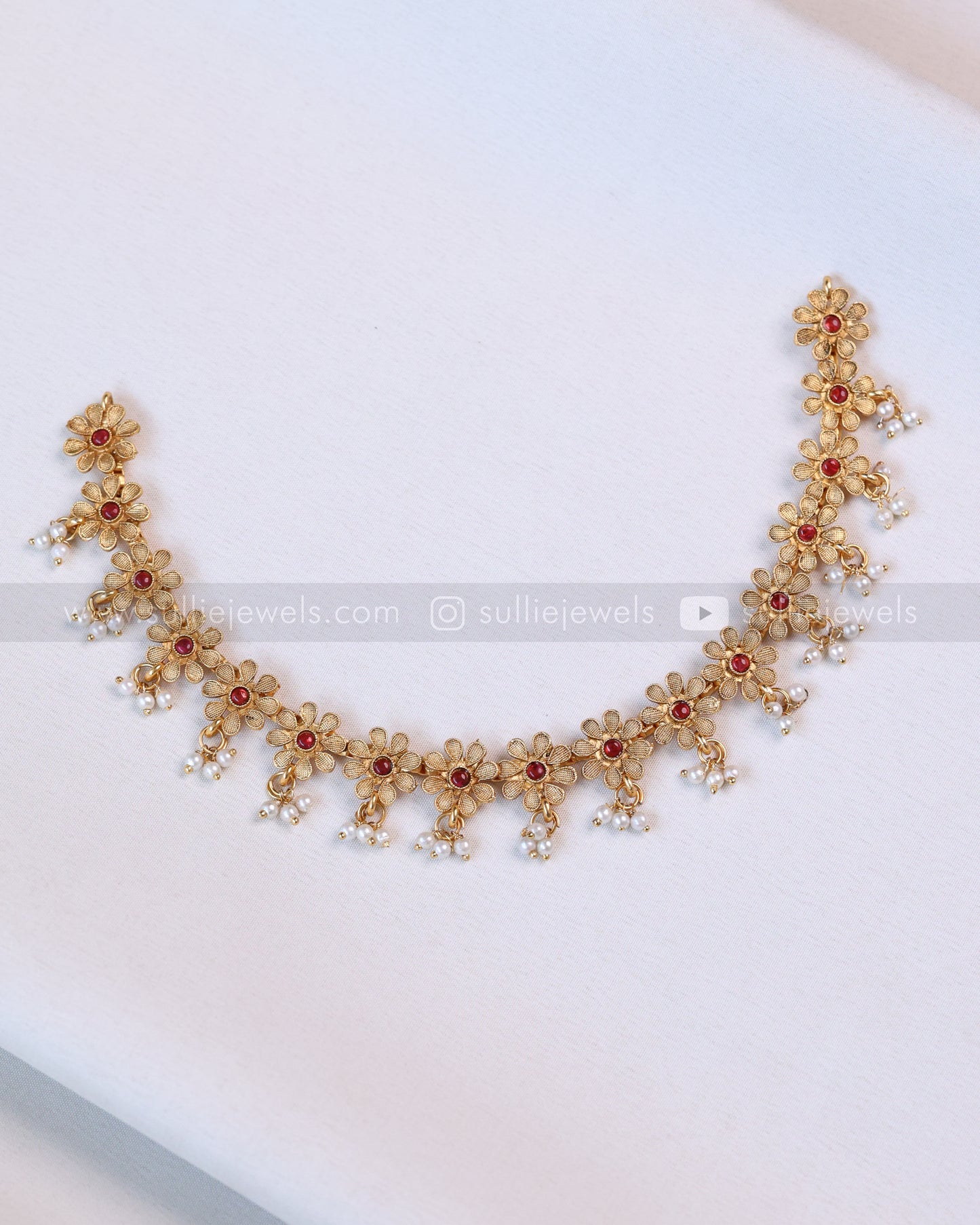 3688 - Sullie Basic Ruby Floral Necklace with Stud