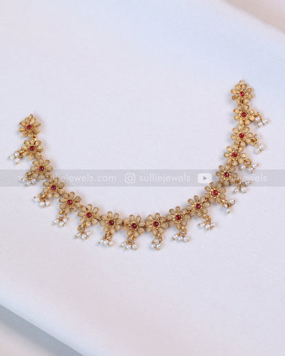 3688 - Sullie Basic Ruby Floral Necklace with Stud