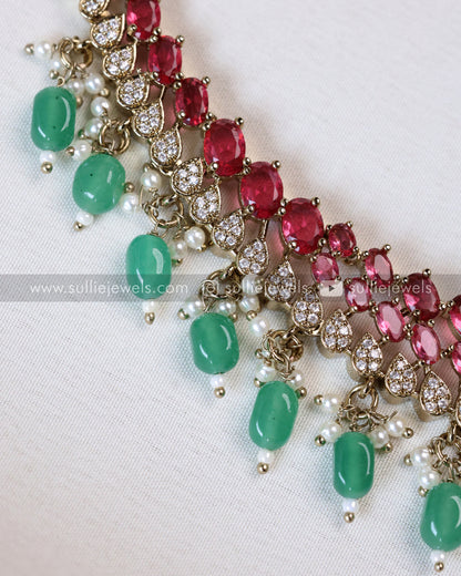 Designer Emerald & Ruby Stone Necklace with Earring